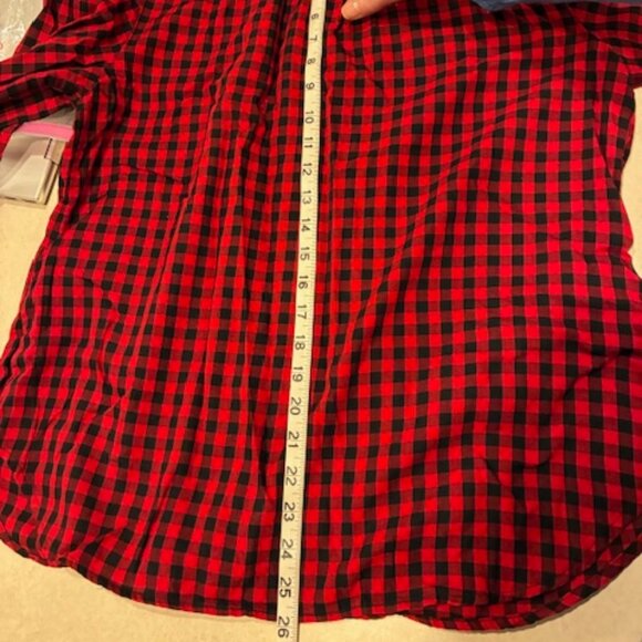 Talbots Women's Black Red Plaid Cotton Long Sleeve Button Ruffle Collar Shirt L - Picture 8 of 11